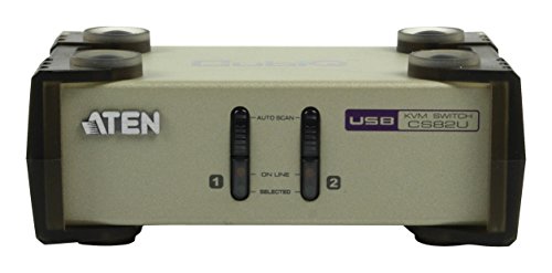 Aten 2 Port USB & PS/2 VGA KVM Switch, Video DynaSync, Mouse and Keyboard Emulation, 2 VGA USB and PS/2 KVM Cables Included
