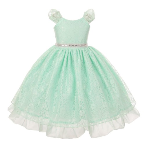 Big Girls Mint Glitter Rhinestone Trim Lace Junior Bridesmaid Dress 8-12