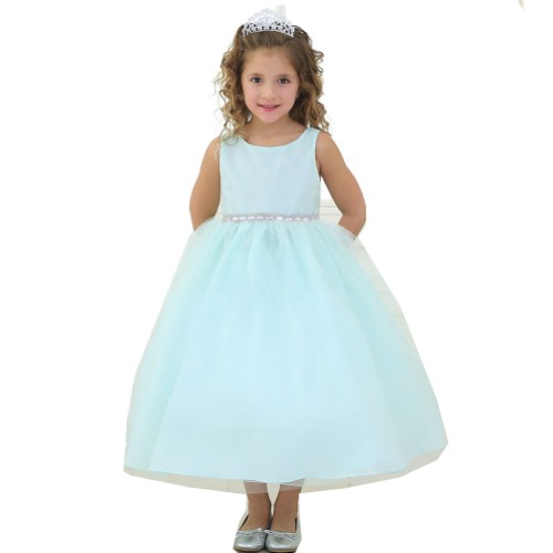 Girls Mint Rhinestone Tulle Junior Bridesmaid Dress 8-12