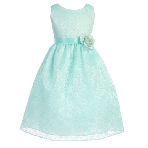 Girls Mint Floral Lace Junior Bridesmaid Dress 8-12