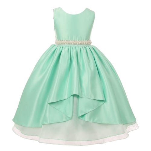 Big Girls Mint Satin Unbalanced High Front Junior Bridesmaid Dress 8-12