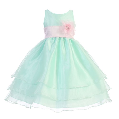 Calla Collection Big Girls Mint Pink Flower Junior Bridesmaid Dress 8-12