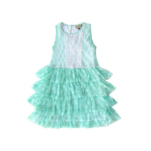 Sophie Catalou Big Girls Mint Polka Dot Lace Tier Junior Bridesmaid Dress 7/8