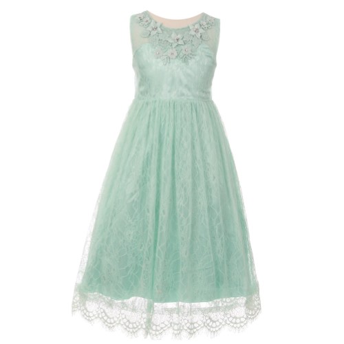 Big Girls Mint Floral Decorated Lace Junior Bridesmaid Dress 8-12