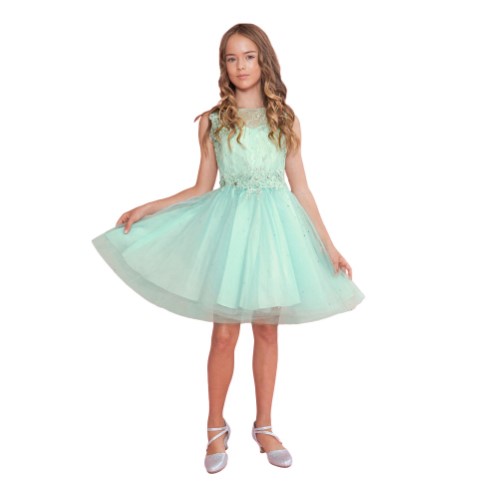 Calla Collection Girls Mint Embroidered Short Junior Bridesmaid Dress 6-16