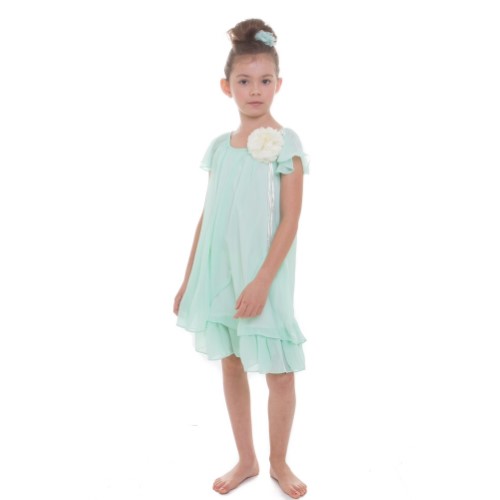 Petite Adele Big Girls Mint Flower Pin Chiffon Junior Bridesmaid Dress 8-12