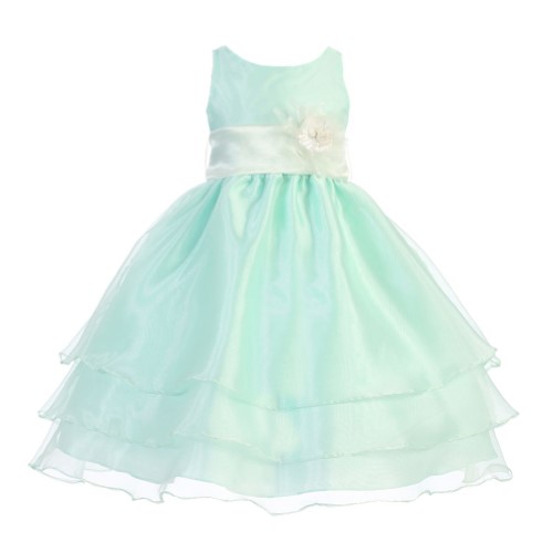 Calla Collection Big Girls Mint Ivory Flower Junior Bridesmaid Dress 8-12