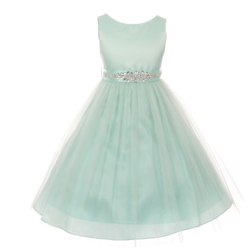 Big Girls Mint Bejeweled Waist Sleeveless Junior Bridesmaid Dress 8-12
