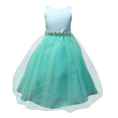 Petite Adele Girls Mint Rhinestone Belt Junior Bridesmaid Dress