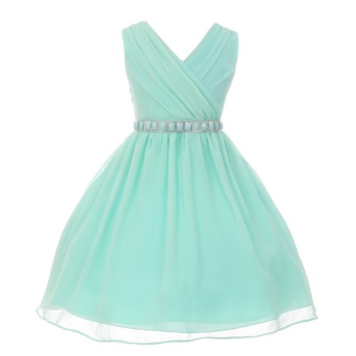 Big Girls Mint Stone Belt Chiffon Yoru Junior Bridesmaid Dress 16