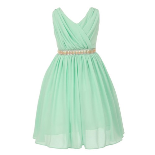 Good Girl Girls Mint Wool Dobby Shirring Junior Bridesmaid Dress