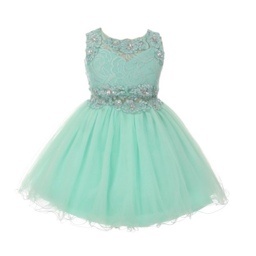 Big Girls Mint Glitter Rhinestone Adorned Tulle Junior Bridesmaid Dress 8