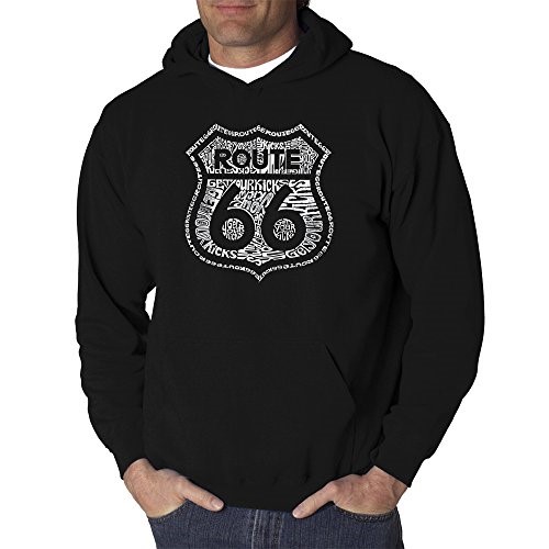 La Pop Art Men's Word Art Hooded Graphic Sweatshirt - Get Your Kicks on Route 66, Black, 2Xl