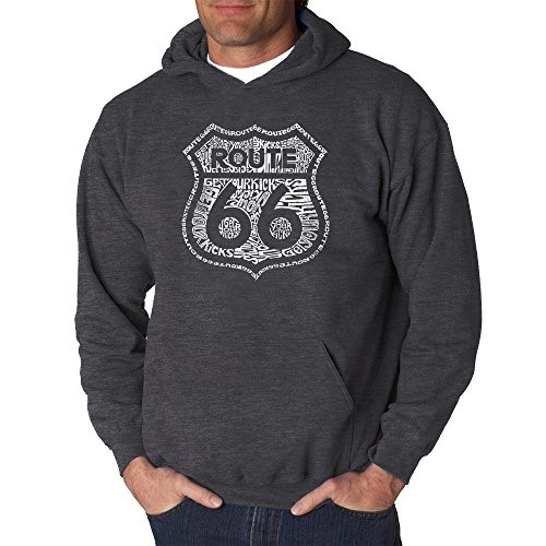 La Pop Art Men's Word Art Hooded Graphic Sweatshirt - Get Your Kicks on Route 66, Grey, 4Xl
