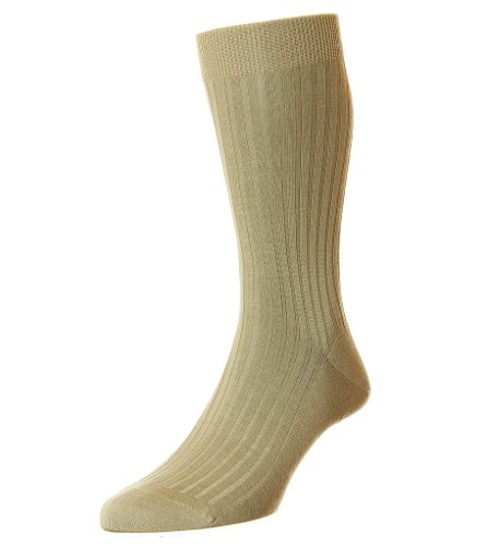 Pantherella Men's Laburnum Merino Wool 5x3 Rib Dress Sock in Beige (5796) | Size XL | HisRoom.com