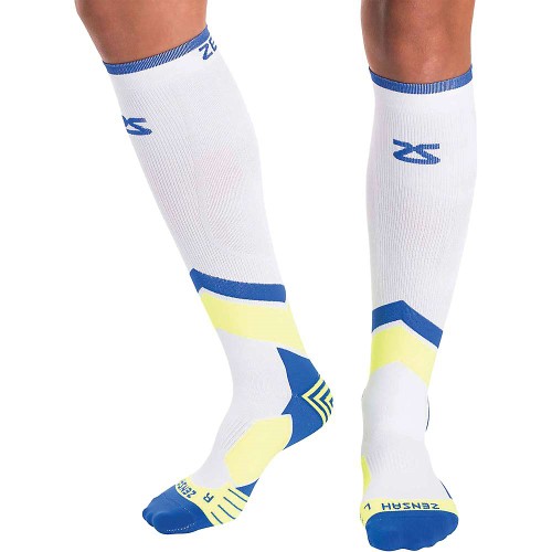 Zensah Unisex Pop Tech+ Compression Socks Graduated Compression Sock White/blue/yellow Large