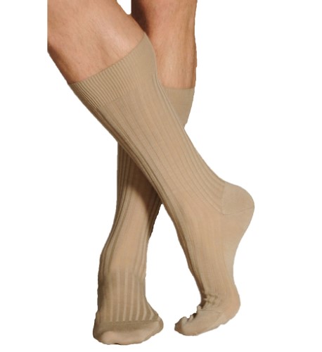 Pantherella Men's Laburnum Merino Wool 5x3 Rib Dress Sock in Beige (5796) | Size Large | HisRoom.com