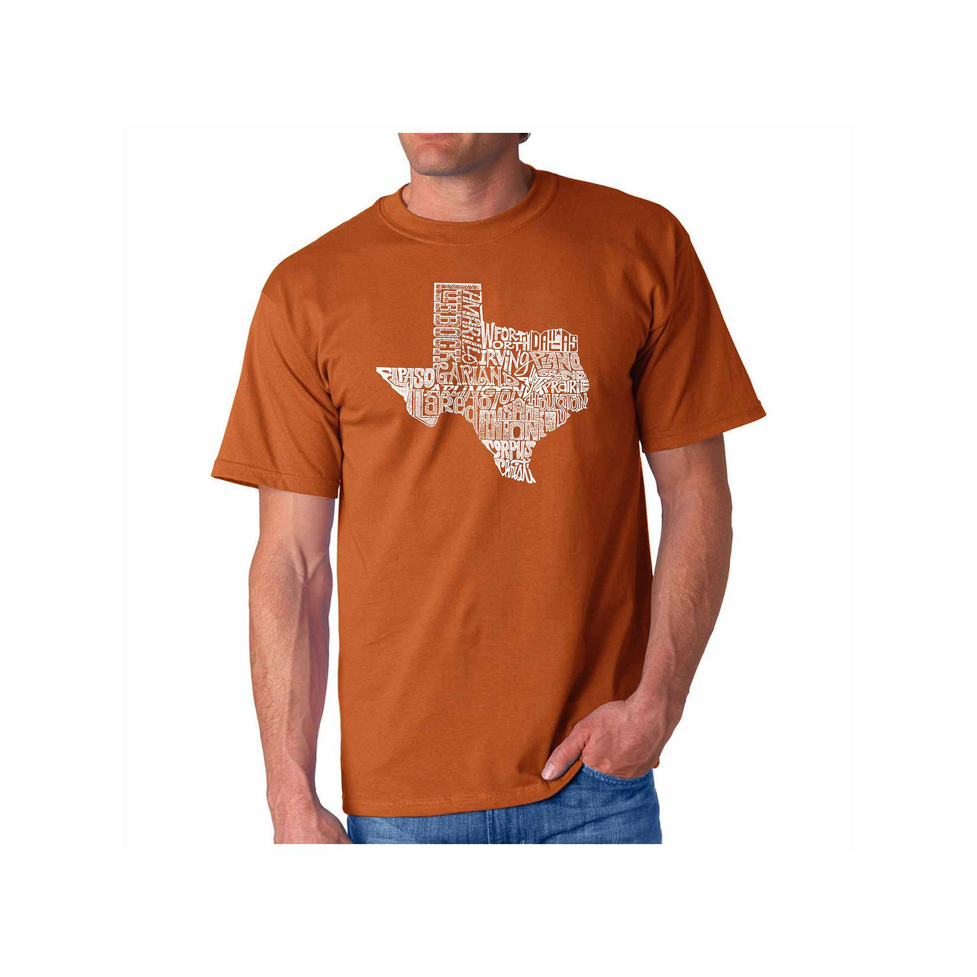 La Pop Art Men's Word Art Graphic T-Shirt - the Great State of Texas, Orange, 3Xl