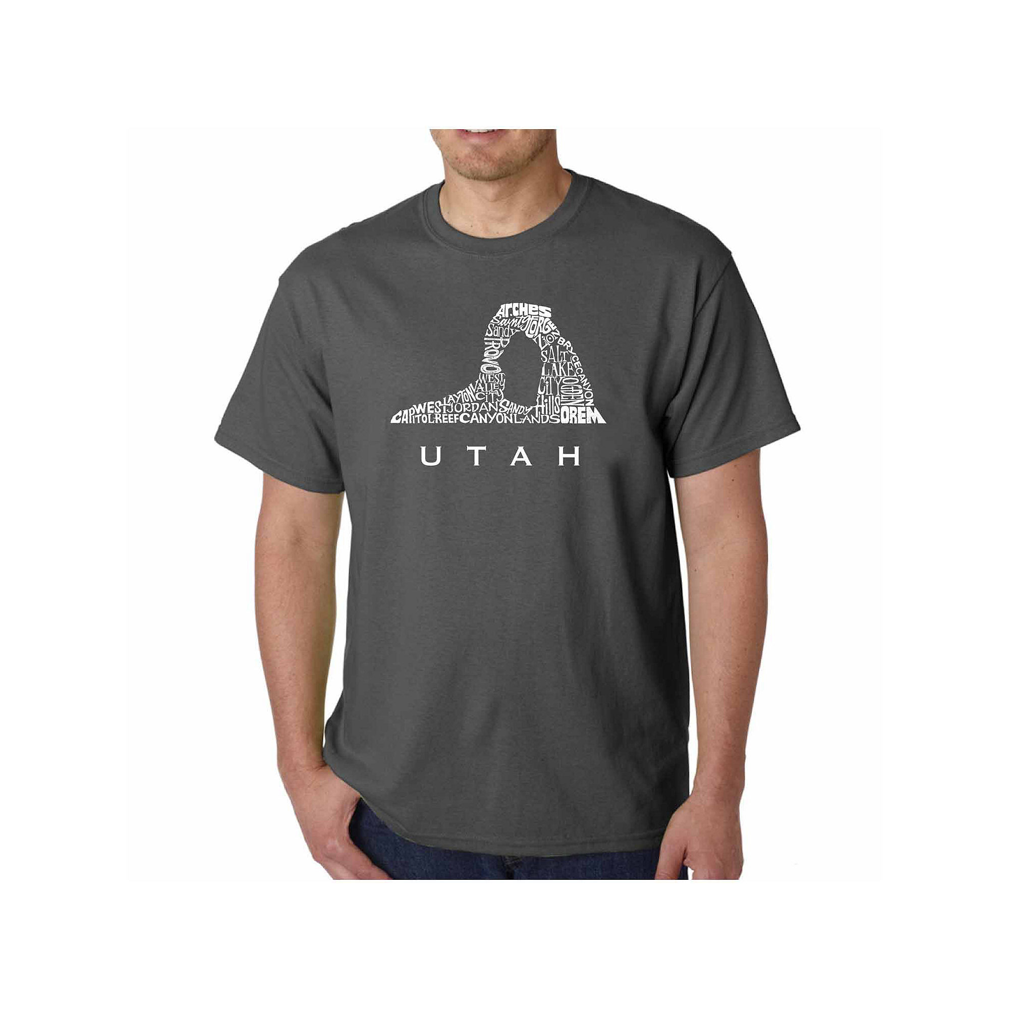 La Pop Art Men's Word Art Graphic T-Shirt - Utah, Grey, Medium