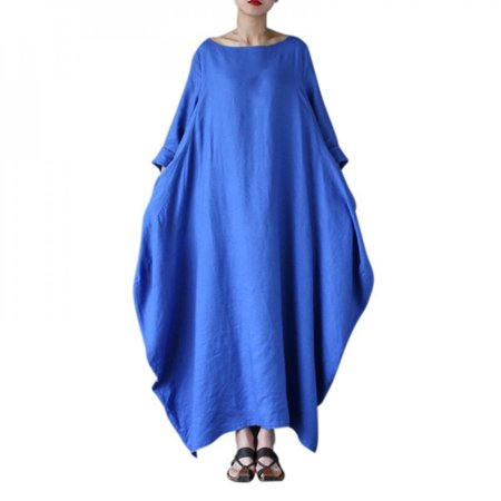 Shengshi Women Loose Dresses Plus Size Half Sleeve O Neck Ankle-Length Vestido Female Fashion Autumn Casual Beach Party Dress