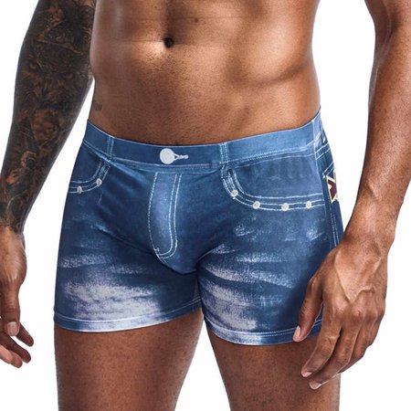Roliyen Men Fashion Casual Shorts Breathable Boxers Short Fake Jean Brief Sexy Underwear