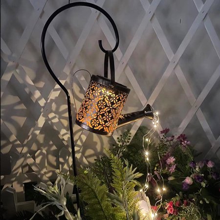 LED Watering Can Iron Art Solar Powered Path Courtyard Stake Lamp Outdoor Garden