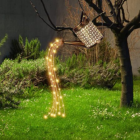 Garden Shower Light Solar Powered Watering Can with Lights Star Light LED Outdoor String Fairy Lights Waterfall with Bracket for Home Path Patio Yard 