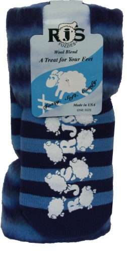 Cloud Nine / RJ's Fuzzies Authentic Special Wool Bed Socks 1 Pair, Sky & Navy Stripe