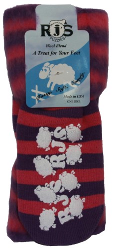 Cloud Nine / RJ's Fuzzies Authentic Special Wool Bed Socks 1 Pair, Pink & Purple Stripe