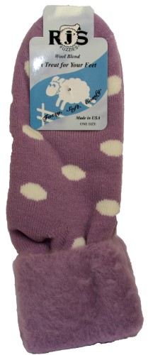 Cloud Nine / RJ's Fuzzies Authentic Wool Bed Socks 1 Pair, Lilac W/ White Dot