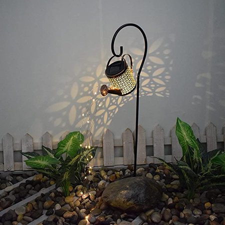 Garden Shower Light Solar Powered Watering Can with Lights Star Light LED Outdoor String Fairy Lights Waterfall with Bracket for Home Path Patio Yard 