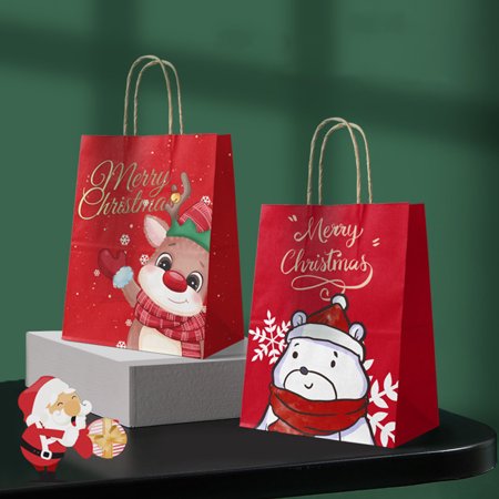 COOLL 5Pcs/Set Gift Bags Multi-color Santa Snowman Print Party Favors Xmas Candy Cookie Packaging Bag for Home  Color#6974