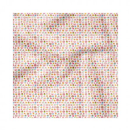 Dessert Decorative Satin Napkins Set of 4  Confectionary Pattern of Pretzels and Candies on Pinky Polka Dotted Background  Square Fabric Party & Dinne