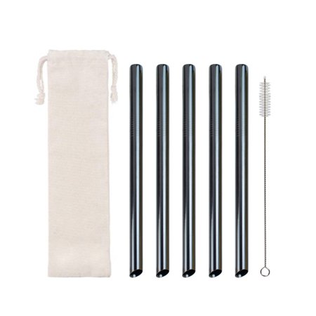 Roliyen Reusable  Pack of 5 Stainless Steel Straws  Colourful  12 Mm Large with 1 Brushe