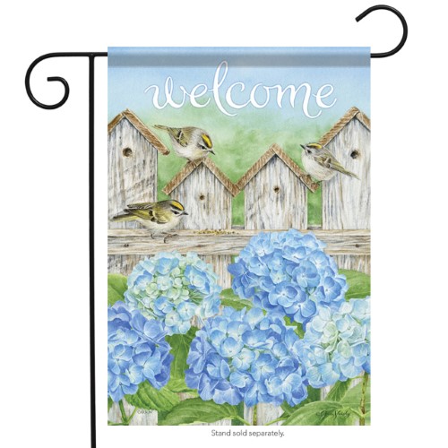 Hydrangea Fence Welcome Garden Flag