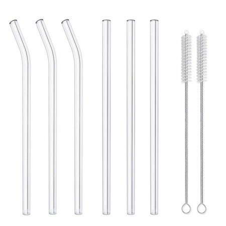 Roliyen Reusable Straws Handmade 8.5 Inches X 10 Mm 6 per Set with 2 Cleaning Brushes