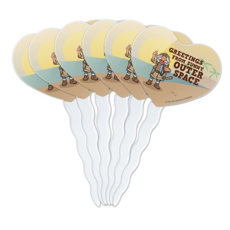 Greetings from Sunny Outer Space Uncle Travelling Matt Fraggle Rock Heart Love Cupcake Picks Toppers Decoration Set of 6