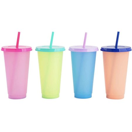 Roliyen 4 PC Change Color in Water Color Changing Tumbler & Straw Set.