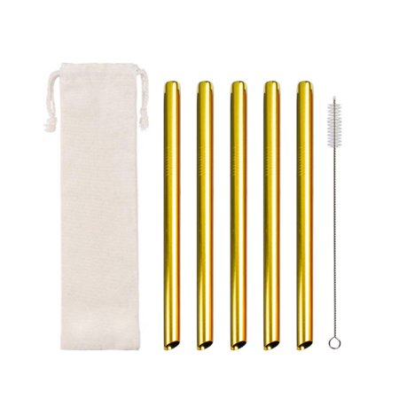 Roliyen Reusable  Pack of 5 Stainless Steel Straws  Colourful  12 Mm Large with 1 Brushe