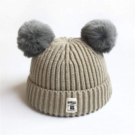 MEROTABLE Winter Baby Hat Cute Ear Cotton Ball Kids Knitted Beanies Hat Skin