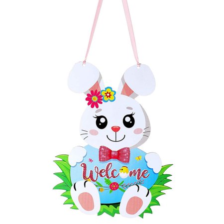 Happy Easter Hanging Door Sign Wooden Bunny Door Decor Farmhouse Rabbit Egg Hanging Easter Welcome Sign for Window Wall Door Party Decoration