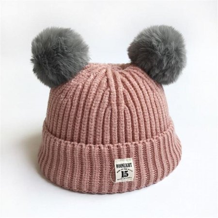 MEROTABLE Winter Baby Hat Cute Ear Cotton Ball Kids Knitted Beanies Hat Pink