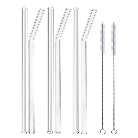 Roliyen Glass Straws Clear Bent Perfect Reusable Straw for Smoothies  Tea  Juice  Water