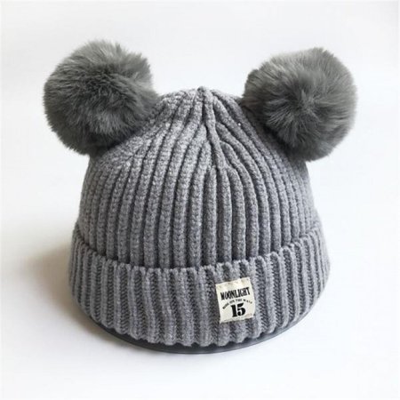 MEROTABLE Winter Baby Hat Cute Ear Cotton Ball Kids Knitted Beanies Hat Gray
