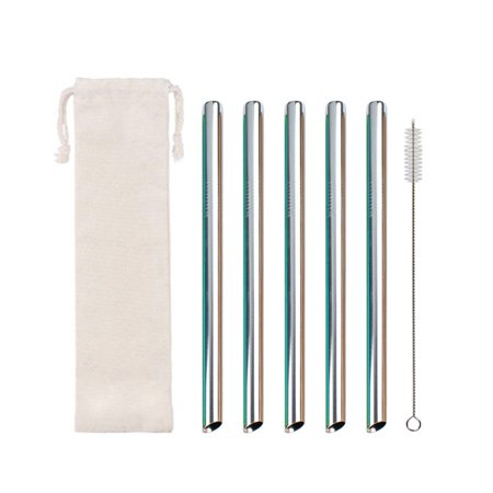 Roliyen Reusable  Pack of 5 Stainless Steel Straws  Colourful  12 Mm Large with 1 Brushe