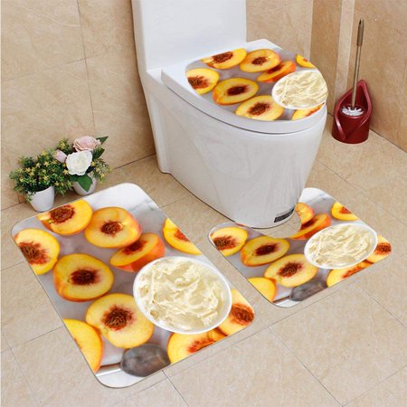 CHAPLLE Peaches Vanilla Ice Cream 3 Piece Bathroom Rugs Set Bath Rug Contour Mat and Toilet Lid Cover