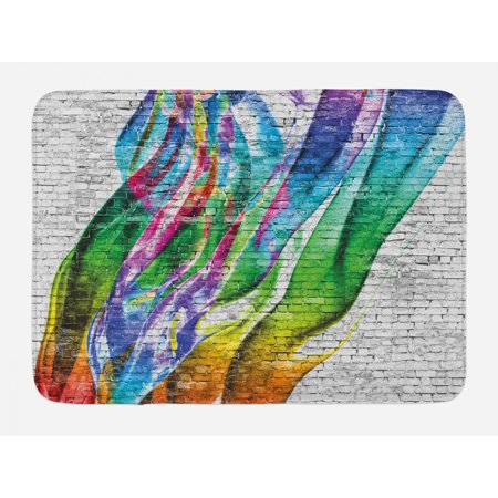 Brick Wall Bath Mat  Colorful Grunge Scribbled Drawing on Surface Town Counter Culture Artisan Icon  Non-Slip Plush Mat Bathroom Kitchen Laundry Room 