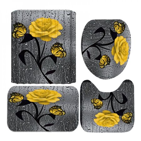 MEROTABLE 4 Pieces/Set Home Toilet Pad Cover Bath Mat Shower Curtain Set Shower Curtain C 180*180CM
