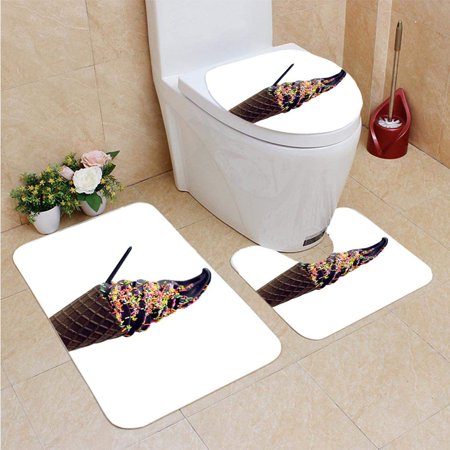 CHAPLLE Frozen Yogurt Charcoal Soft Serve Ice Cream in Cone Premium Milk Low 3 Piece Bathroom Rugs Set Bath Rug Contour Mat and Toilet Lid Cover