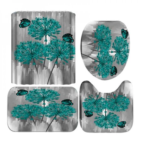 MEROTABLE 4 Pieces/Set Home Toilet Pad Cover Bath Mat Shower Curtain Set Shower Curtain F 180*180CM